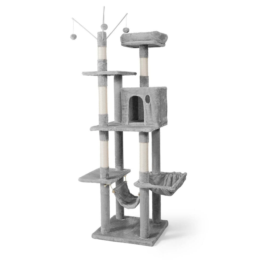 Tall Multi-Level Cat Tree with Scratching Posts, Hammock, Cat Cave Condo J153786