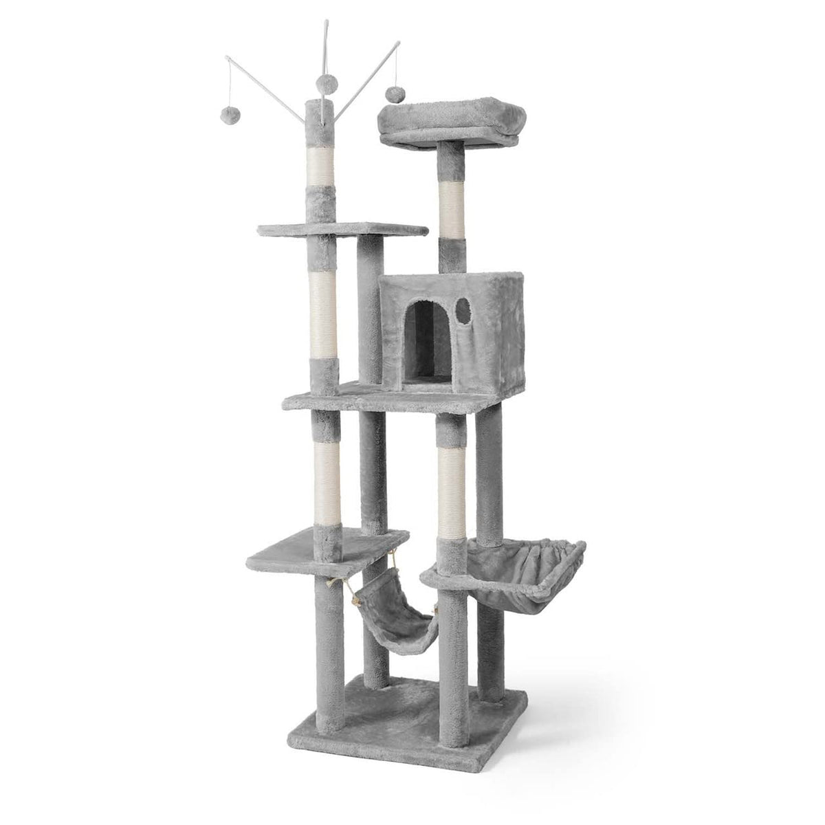 Tall Multi-Level Cat Tree with Scratching Posts, Hammock, Cat Cave Condo J153786