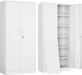 White Metal Storage Cabinet with 2 Doors and 5 Adjustable Shelves B782981