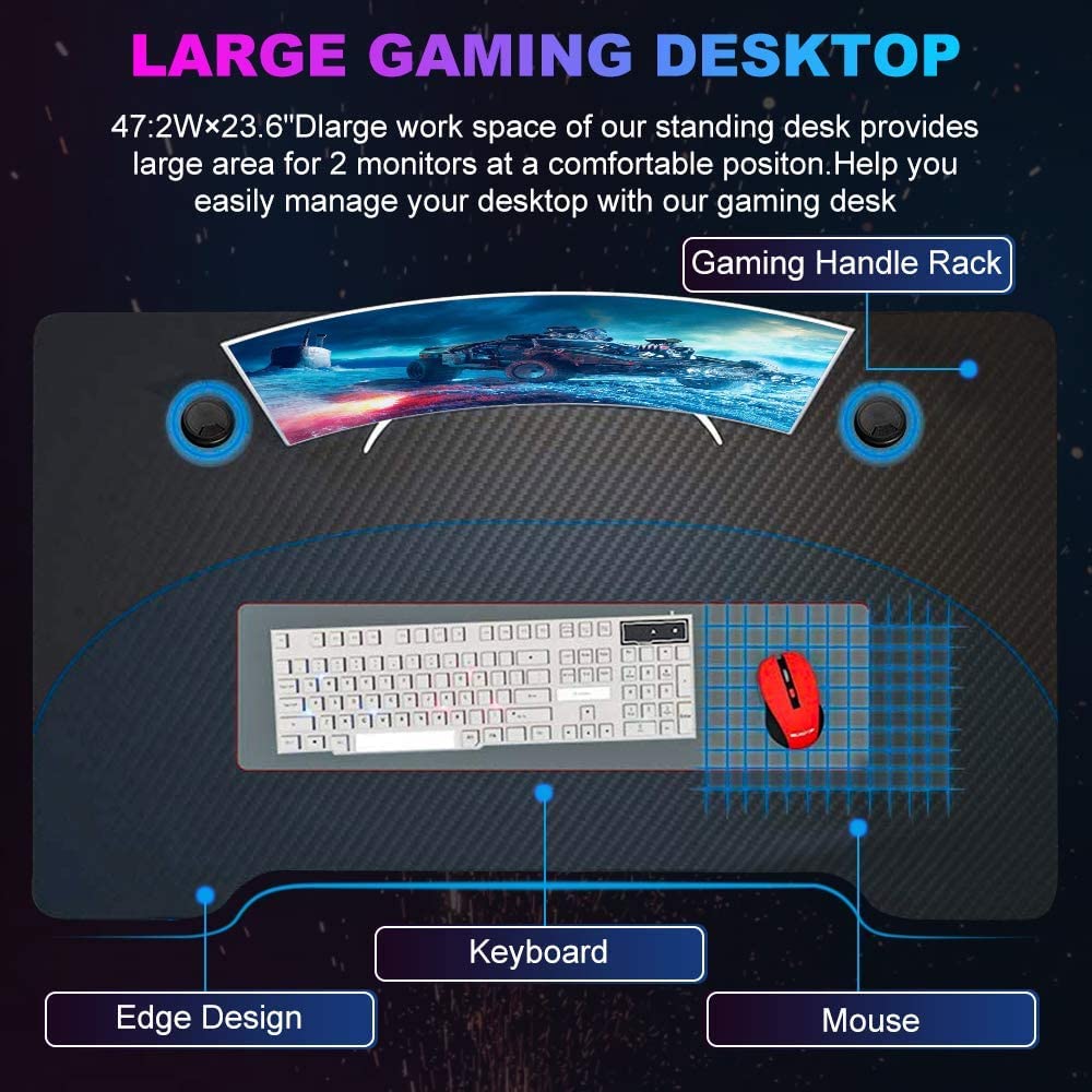 47 Inch T-Shaped Gaming Desk with Headphone Hook and Cup Holder I61168