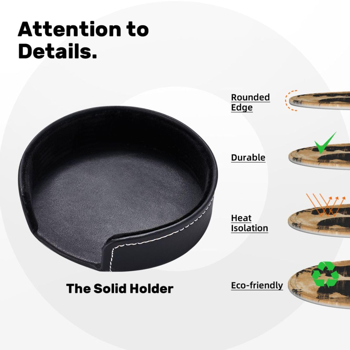 Black Leather Coasters with Holder F277