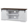 Farmhouse TV Stand with Sliding Barn Doors, White & Brown I694691