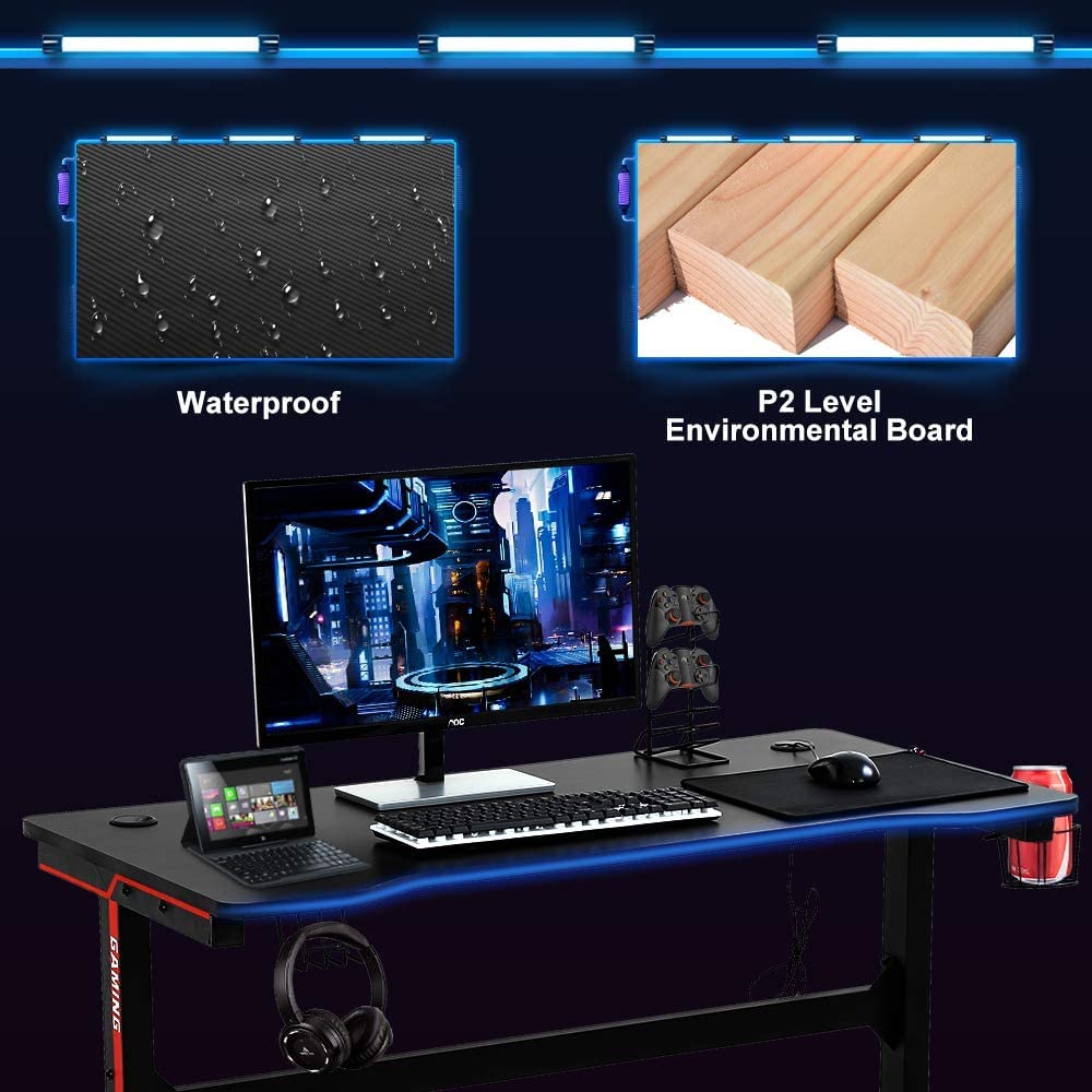 47 Inch T-Shaped Gaming Desk with Headphone Hook and Cup Holder I61168
