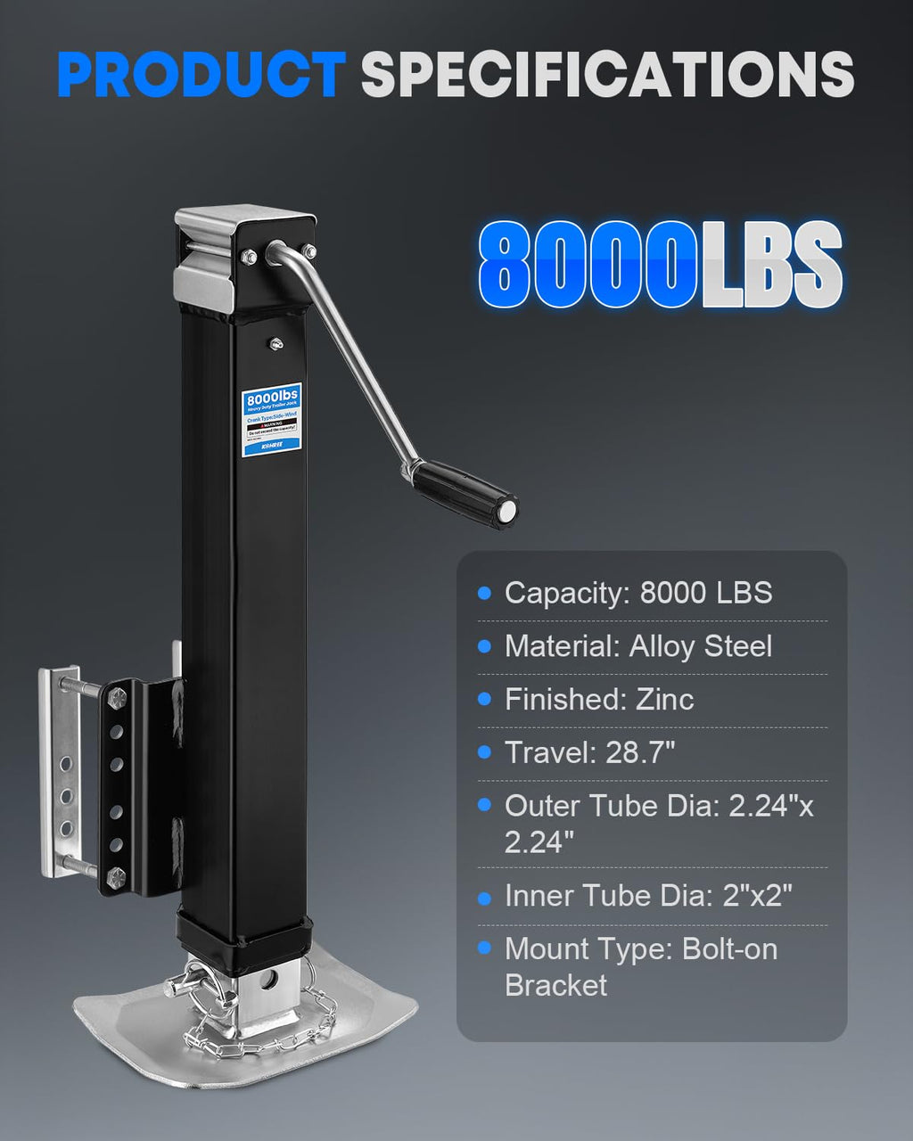 8000 lbs Adjustable Manual Trailer Jack T751262