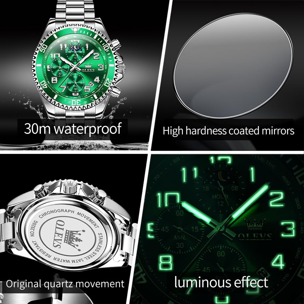 Men Luxury Chronograph Stainless Steel Waterproof Quartz Analog Watch X951