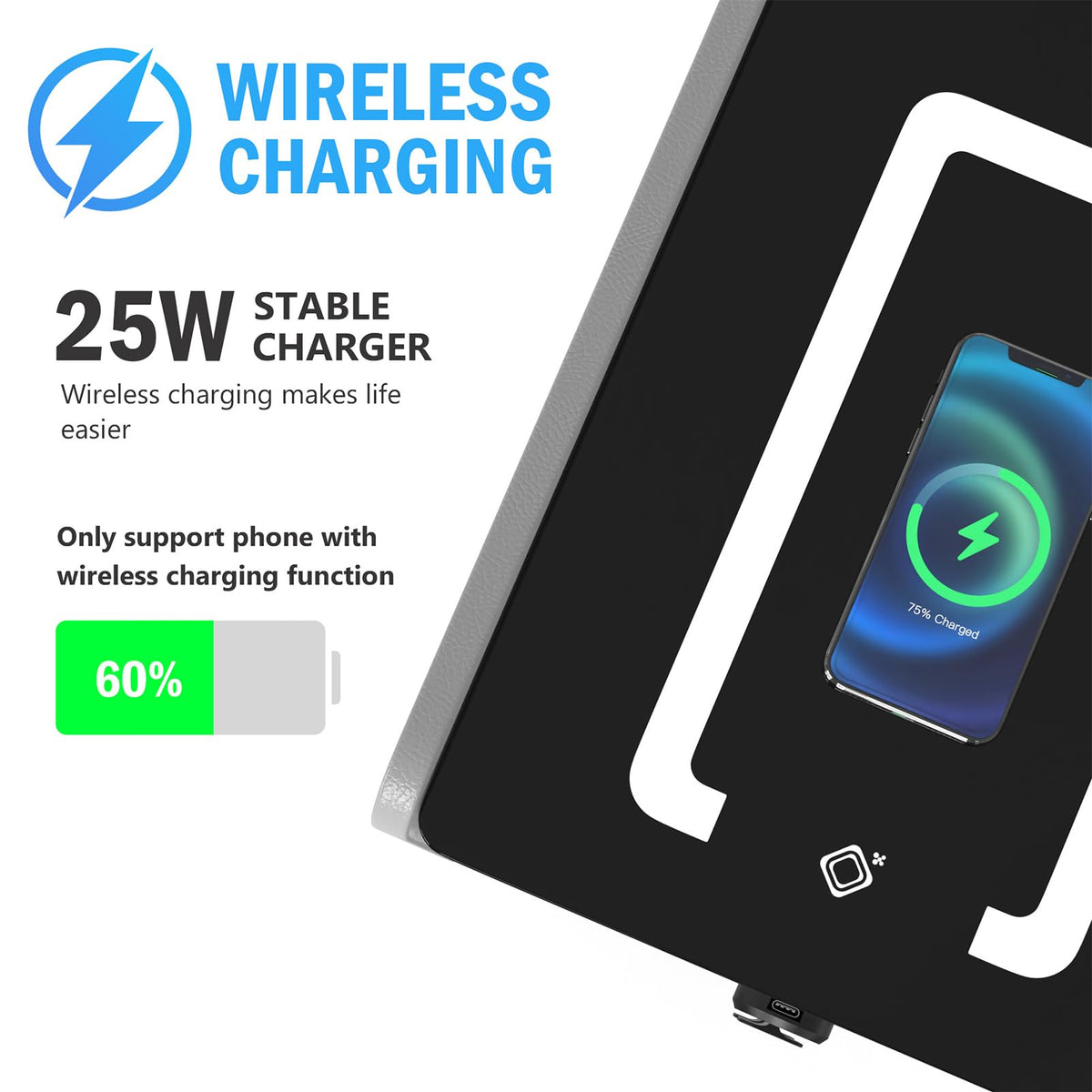 Wireless Charging Nightstand with 2 Drawers J7510