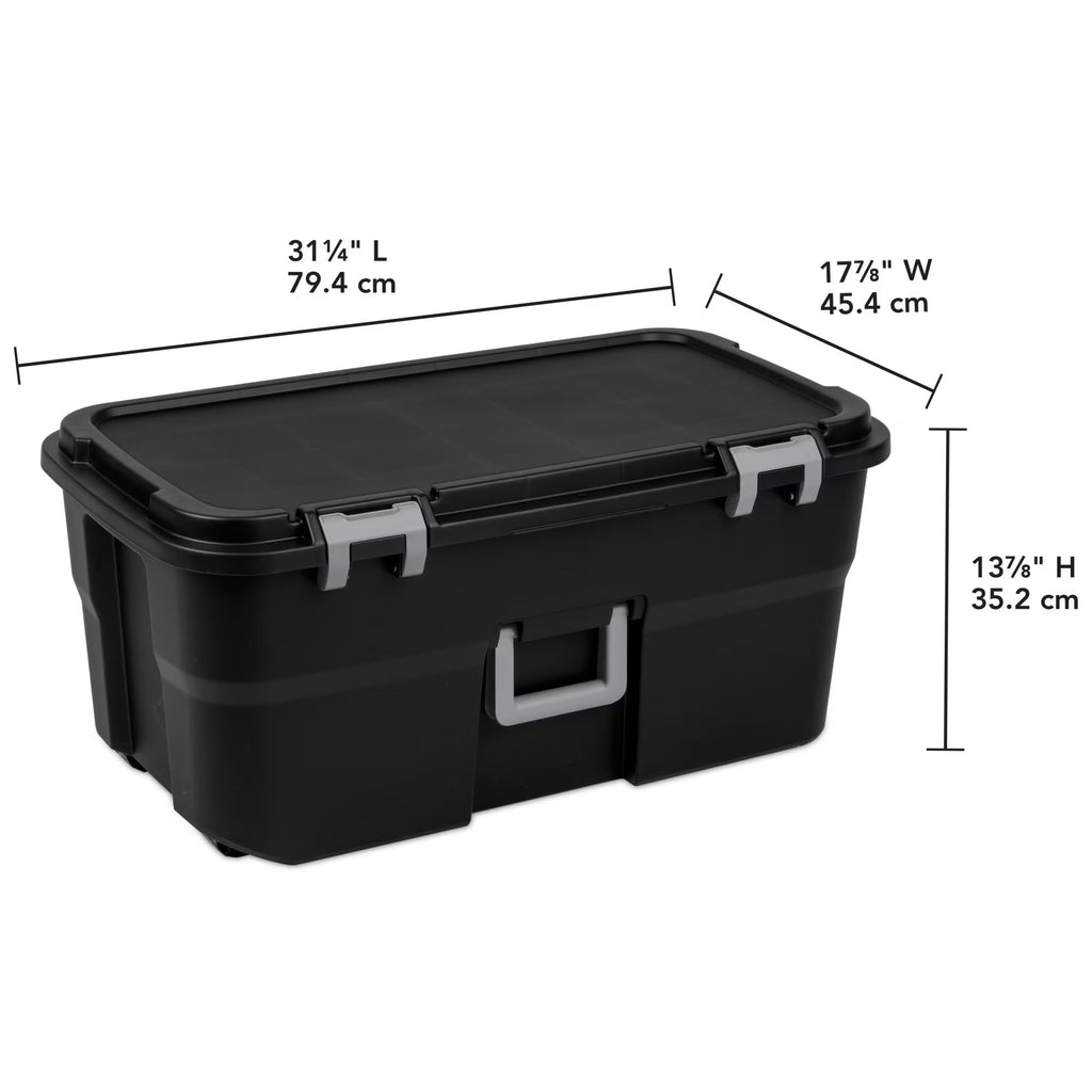 22 Gallon Black Wheeled Plastic Storage Trunk with Lids W196699