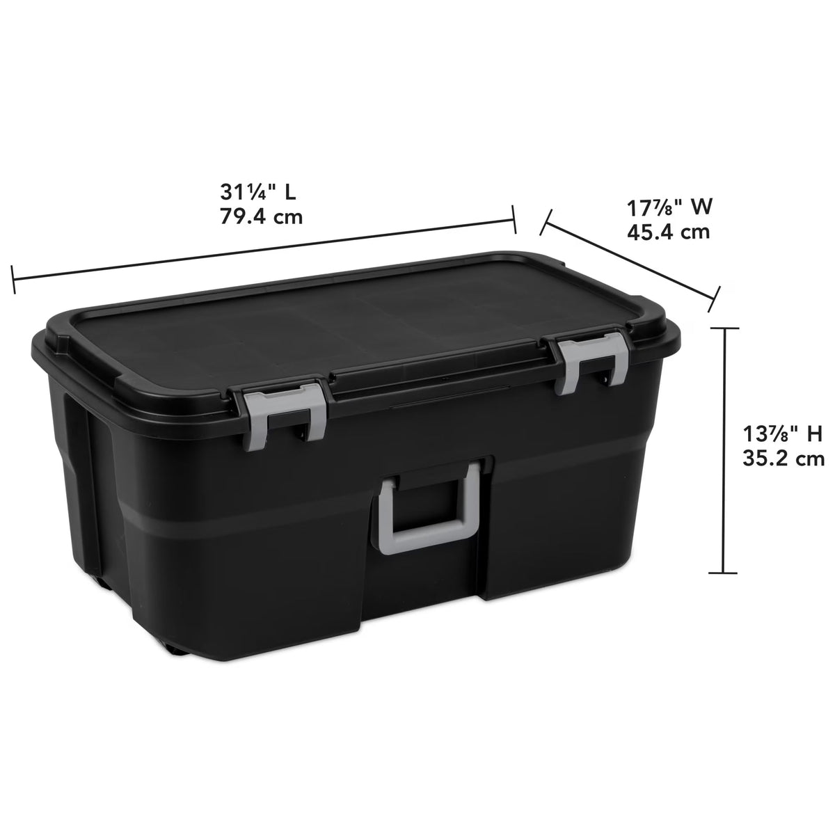 22 Gallon Black Wheeled Plastic Storage Trunk with Lids W196699
