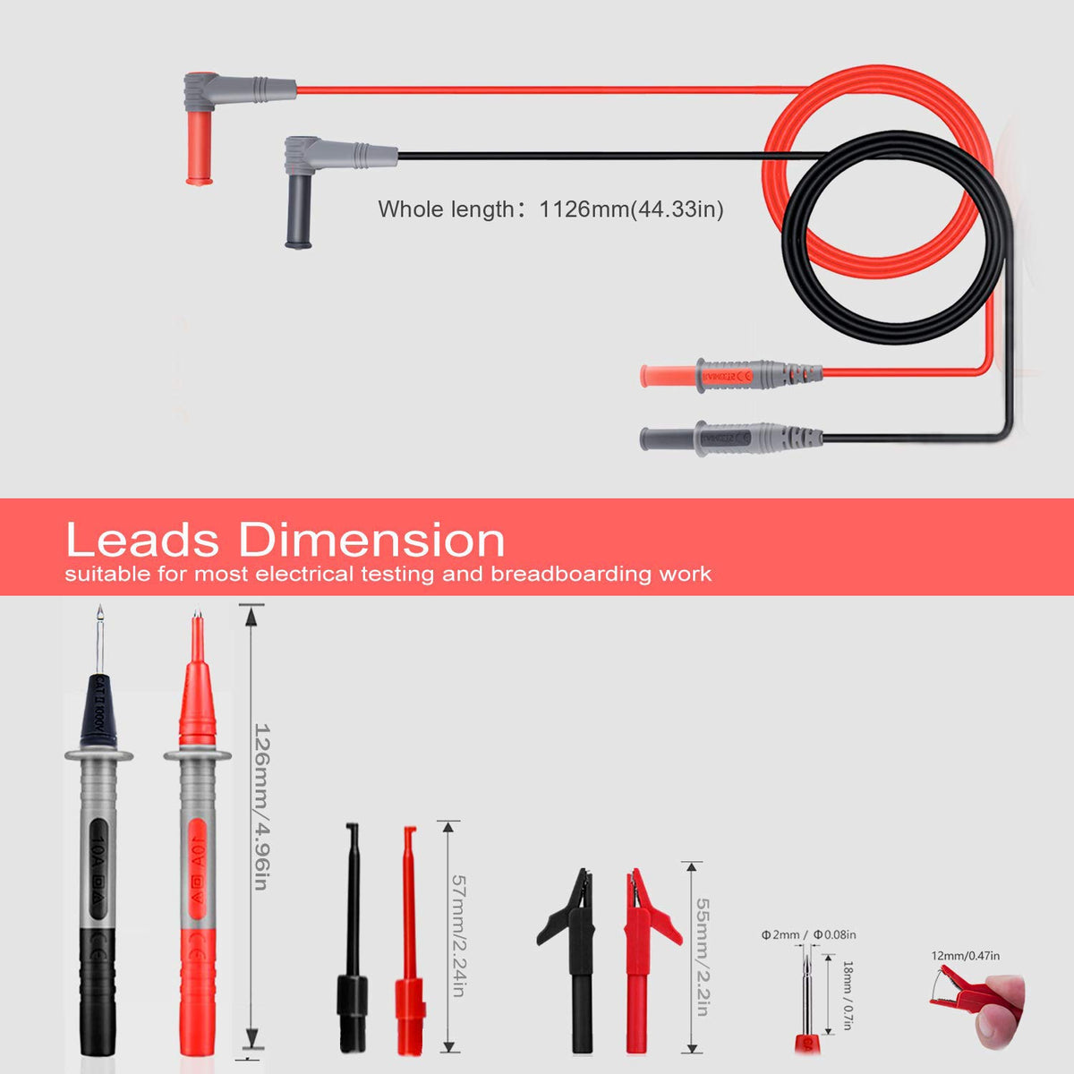 Silicone Test Leads Kit CAT III 1000V CAT IV 600V with Alligator Clips and Needle Probe 9PCS G1184