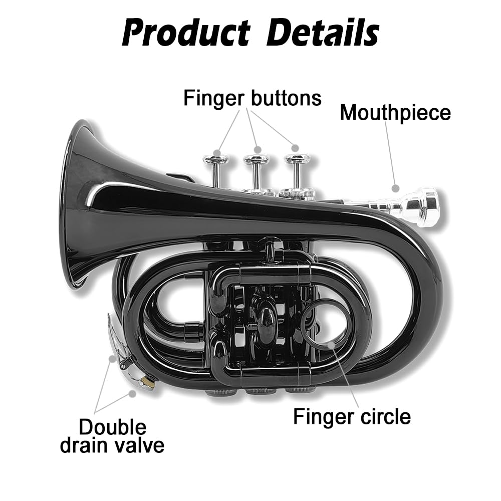 Brass B Flat Nickel Plated Pocket Trumpet with 7C Mouthpiece H3684