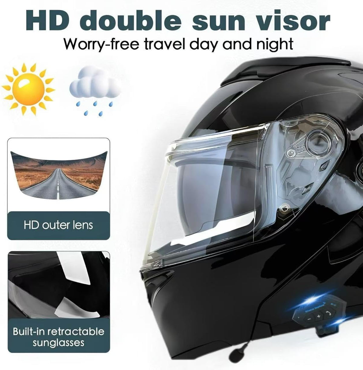 Bluetooth Modular Motorcycle Helmet DOT Approved Dual Visor N259