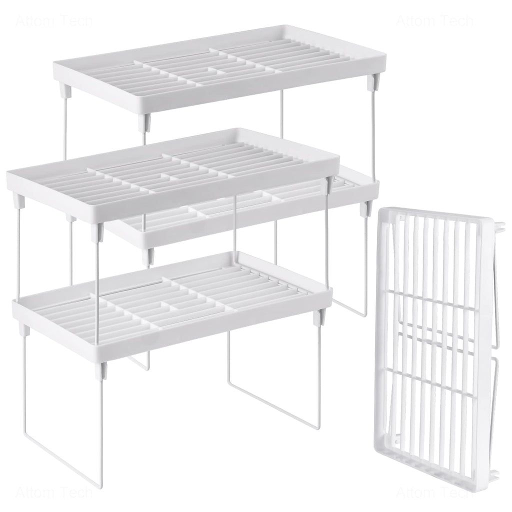 4-Pack Stackable Plastic Kitchen Storage Shelf Foldable Rack White D643759