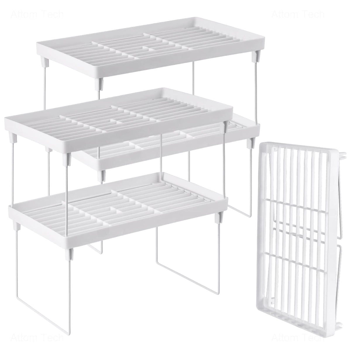 4-Pack Stackable Plastic Kitchen Storage Shelf Foldable Rack White D643759