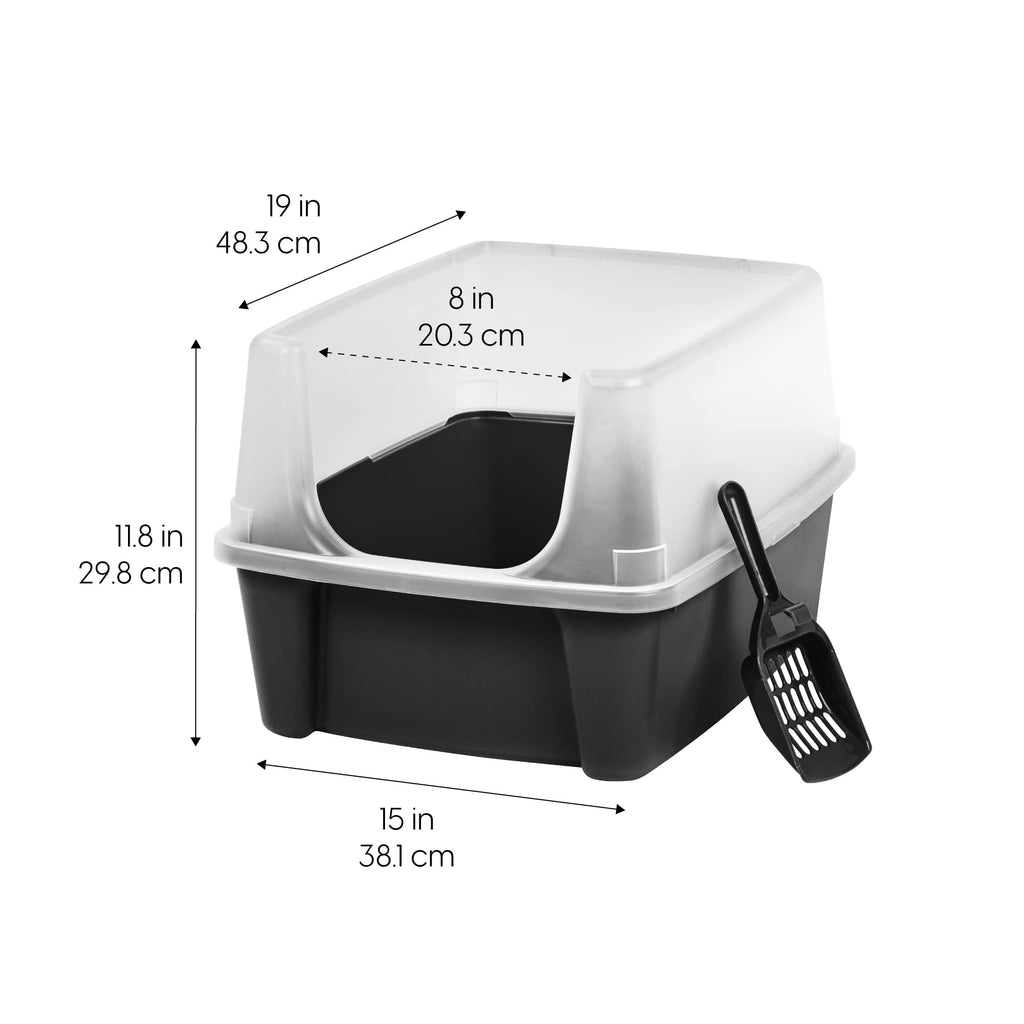 High Sided Cat Litter Box with Scatter Shield, Black P8306