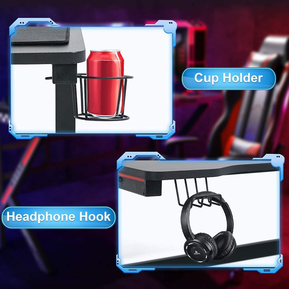 47 Inch T-Shaped Gaming Desk with Headphone Hook and Cup Holder I61168