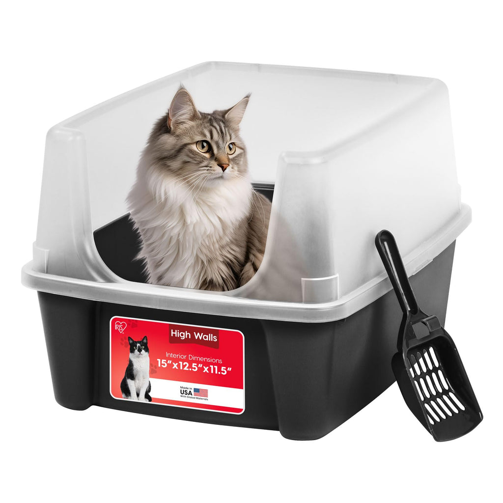 High Sided Cat Litter Box with Scatter Shield, Black P8306