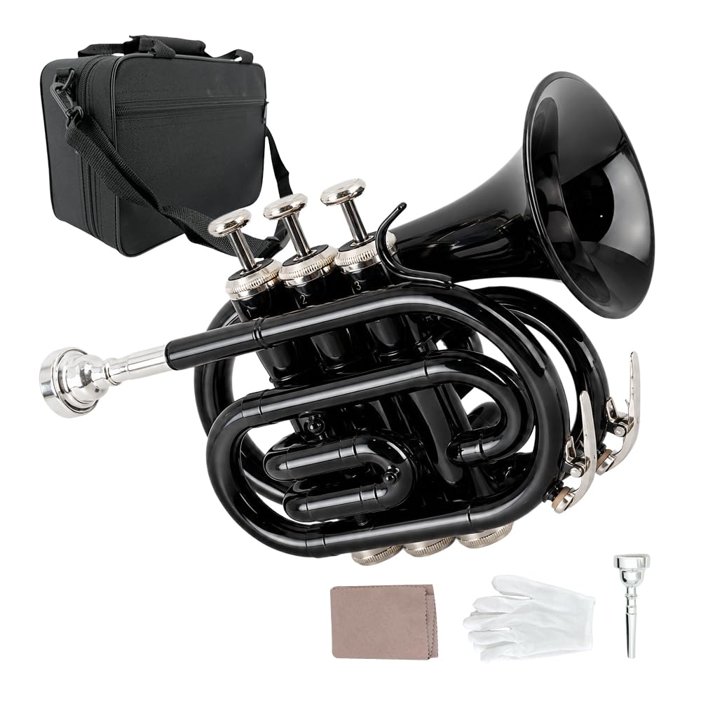 Brass B Flat Nickel Plated Pocket Trumpet with 7C Mouthpiece H3684