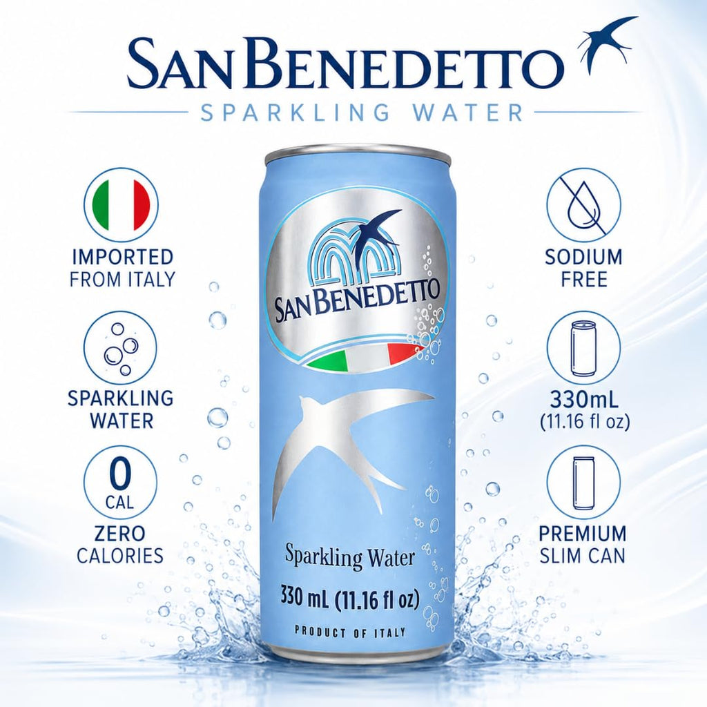 Imported Italian Sparkling Mineral Water 330mL Slim Cans Pack of 12 G970