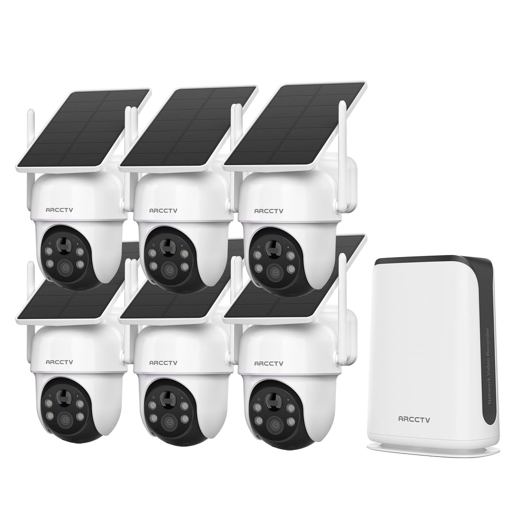 360° PTZ Wireless Solar Security Cameras System 6-Cam-kit with NVR A4780