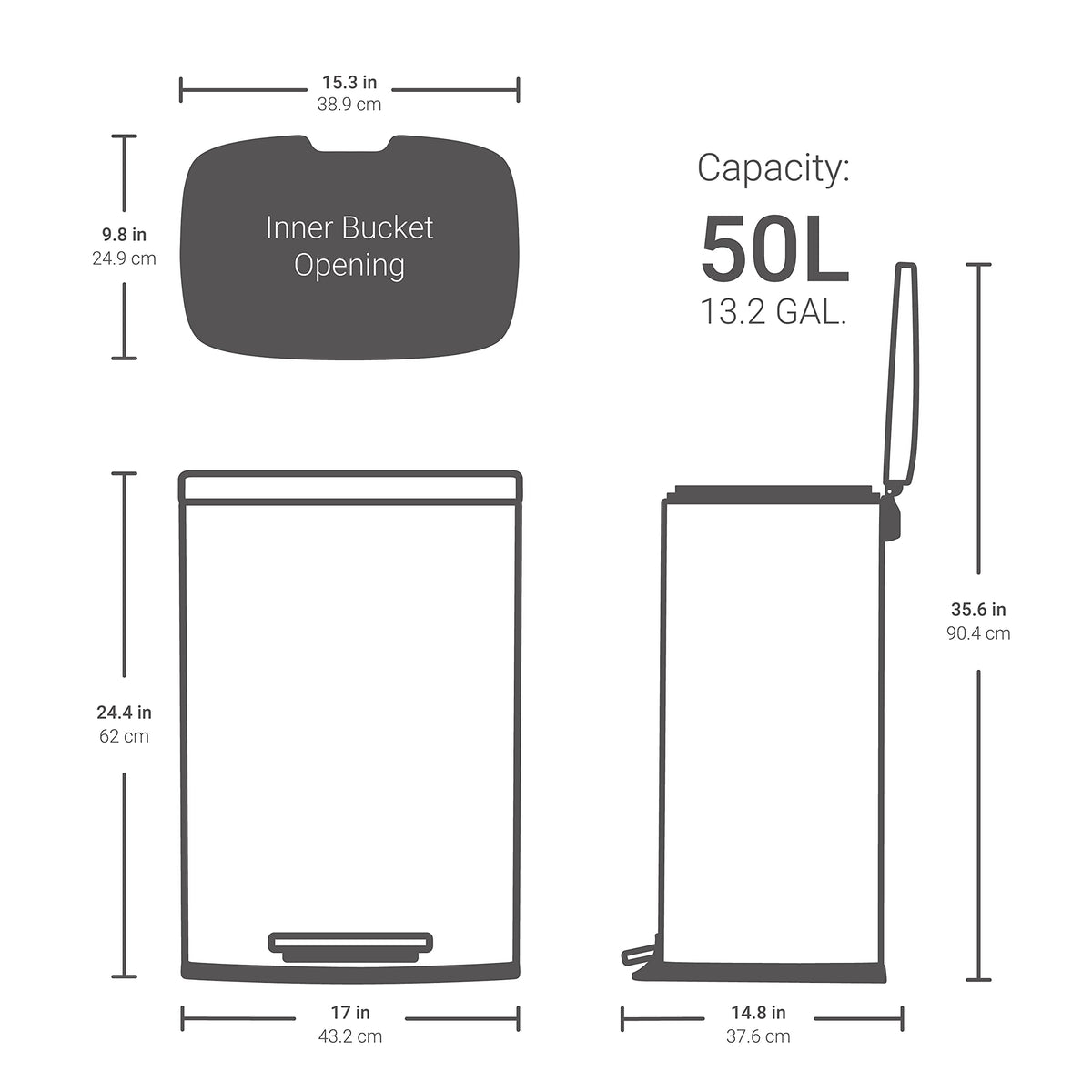 50L Stainless Steel Step-On Kitchen Trash Can Q79681