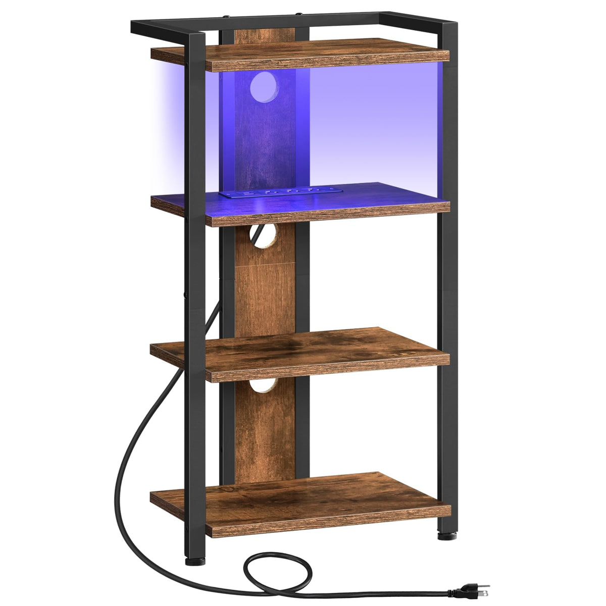 4-Tier Media Stand with Charging Station & LED Light S26012