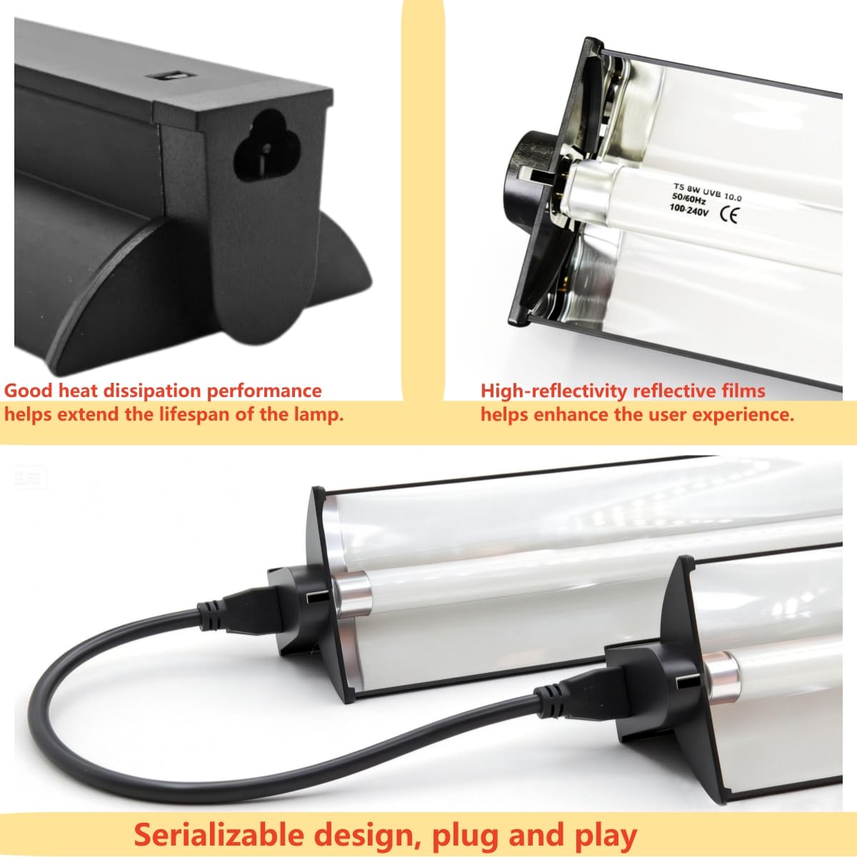 8W T5 UVB UVA Reptile Light Fixture and Bulb Kit F710913