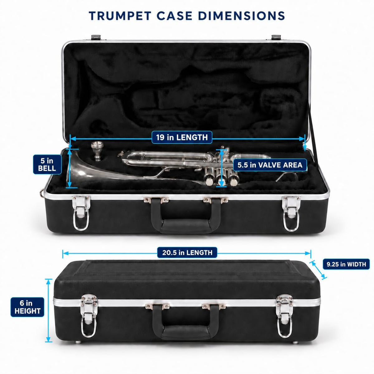 Lightweight ABS Hard Case for Bb Trumpet, Black Y85588