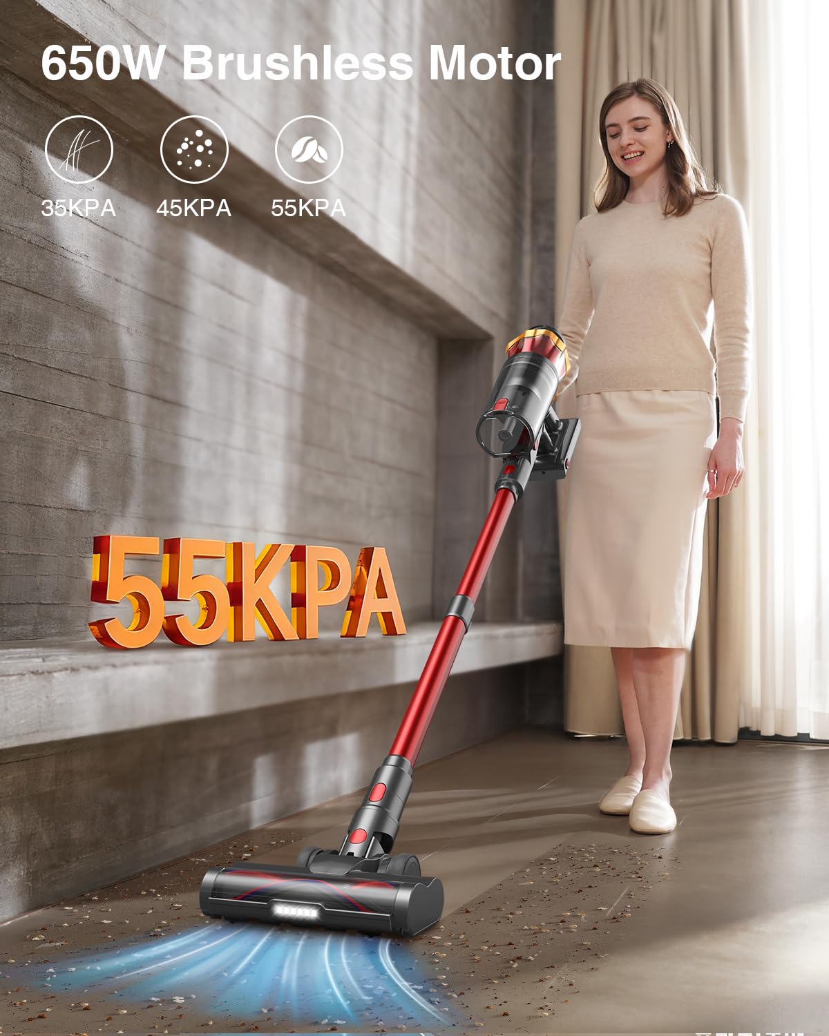 Cordless Stick Vacuum Cleaner 650W 55KPa Red Q839786