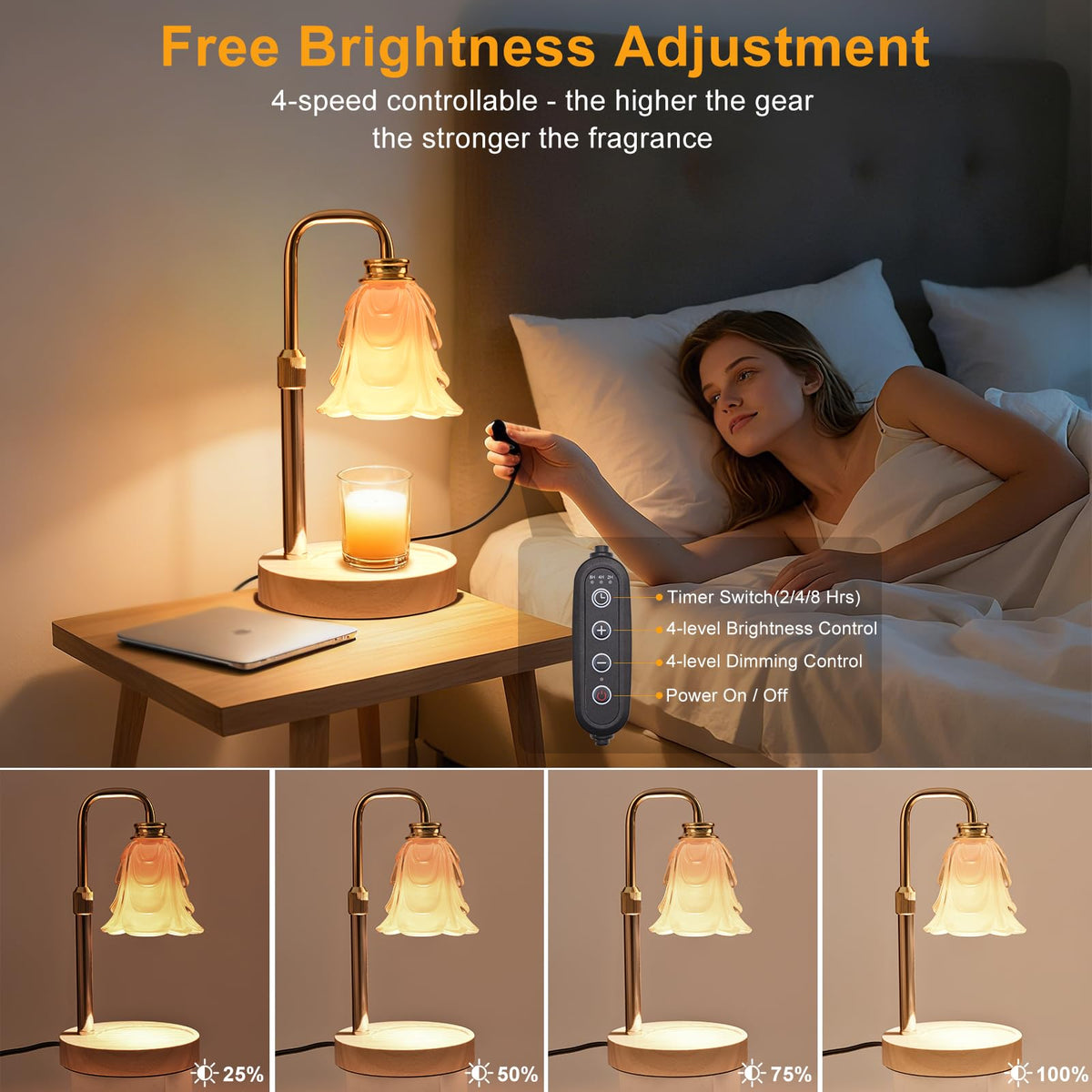 Adjustable Height Candle Warmer Lamp with Timer and Dimmer J9868