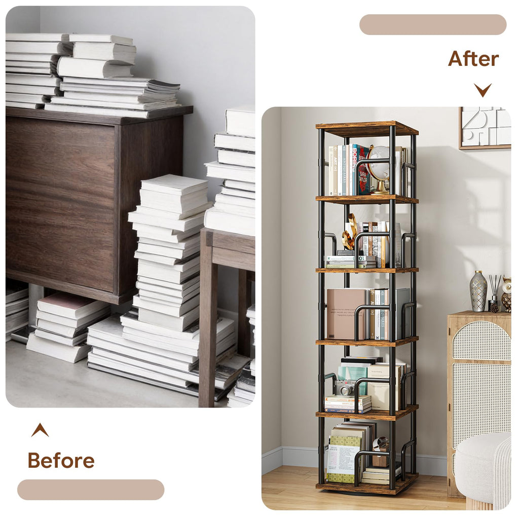 5-Tier Rotating Bookshelf with Safety Rails M5347