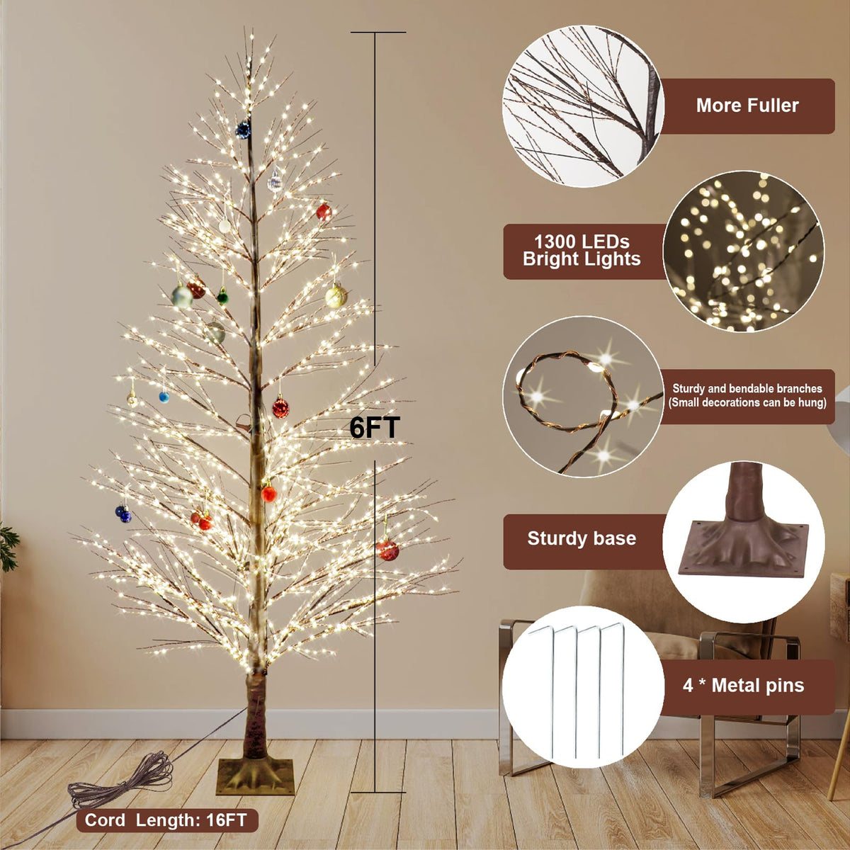 6FT Lighted Birch Tree with 1300 LED Lights Y84531