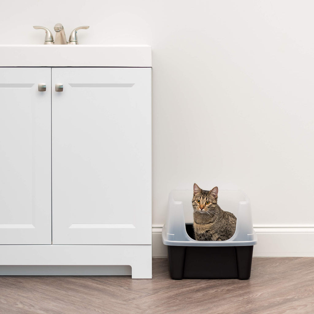 High Sided Cat Litter Box with Scatter Shield, Black P8306