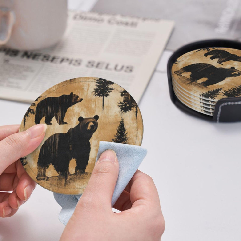 Black Leather Coasters with Holder F277