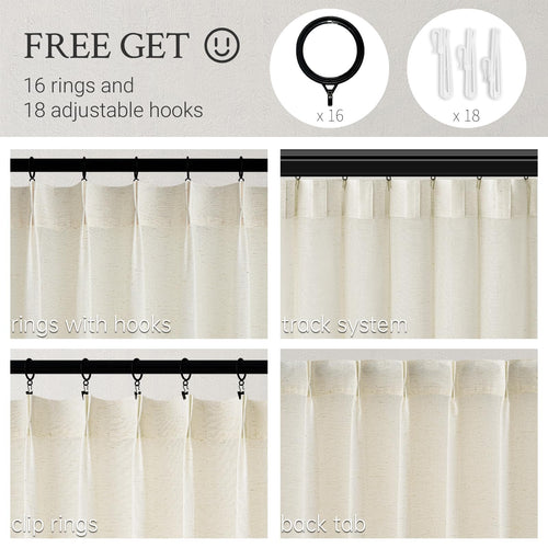 132 Inch Pinch Pleated Linen Curtains 2 Panels Natural Semi Sheer M46172