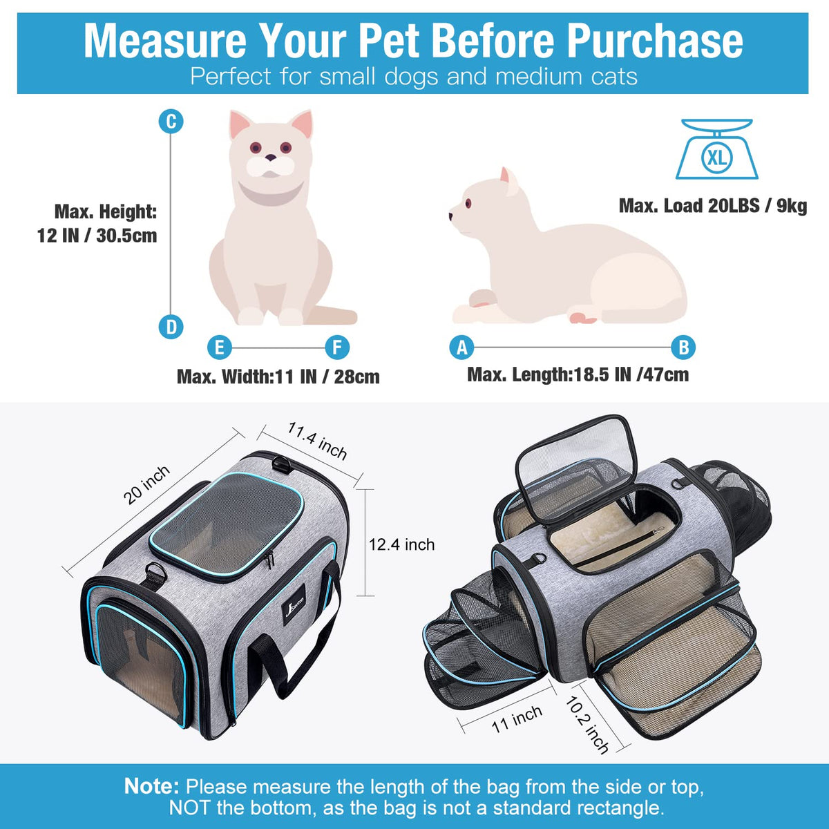 Airline Approved Expandable Soft Sided Pet Carrier with Fleece Pad Y132439