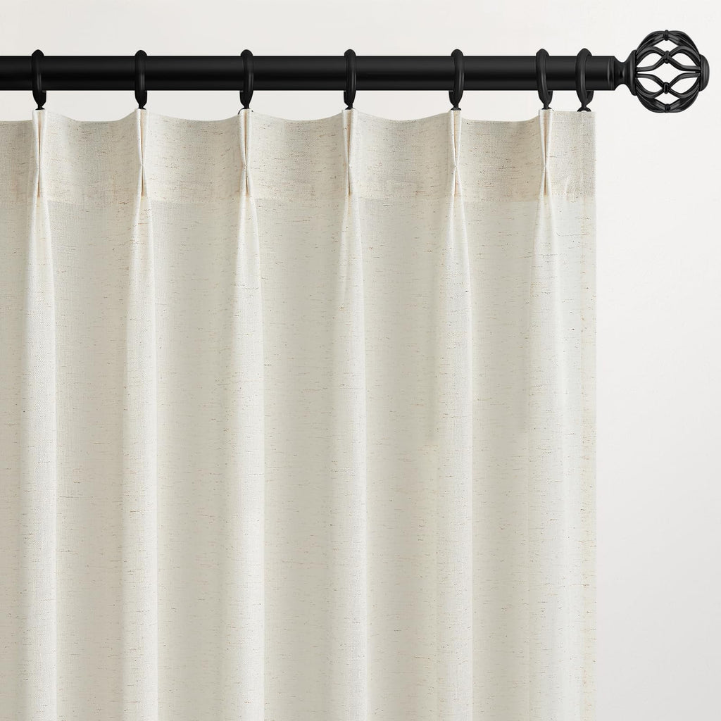 132 Inch Pinch Pleated Linen Curtains 2 Panels Natural Semi Sheer M46172