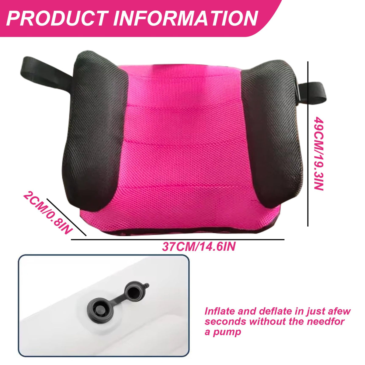 Portable Inflatable Backless Booster Car Seat with Washable Cover T4870