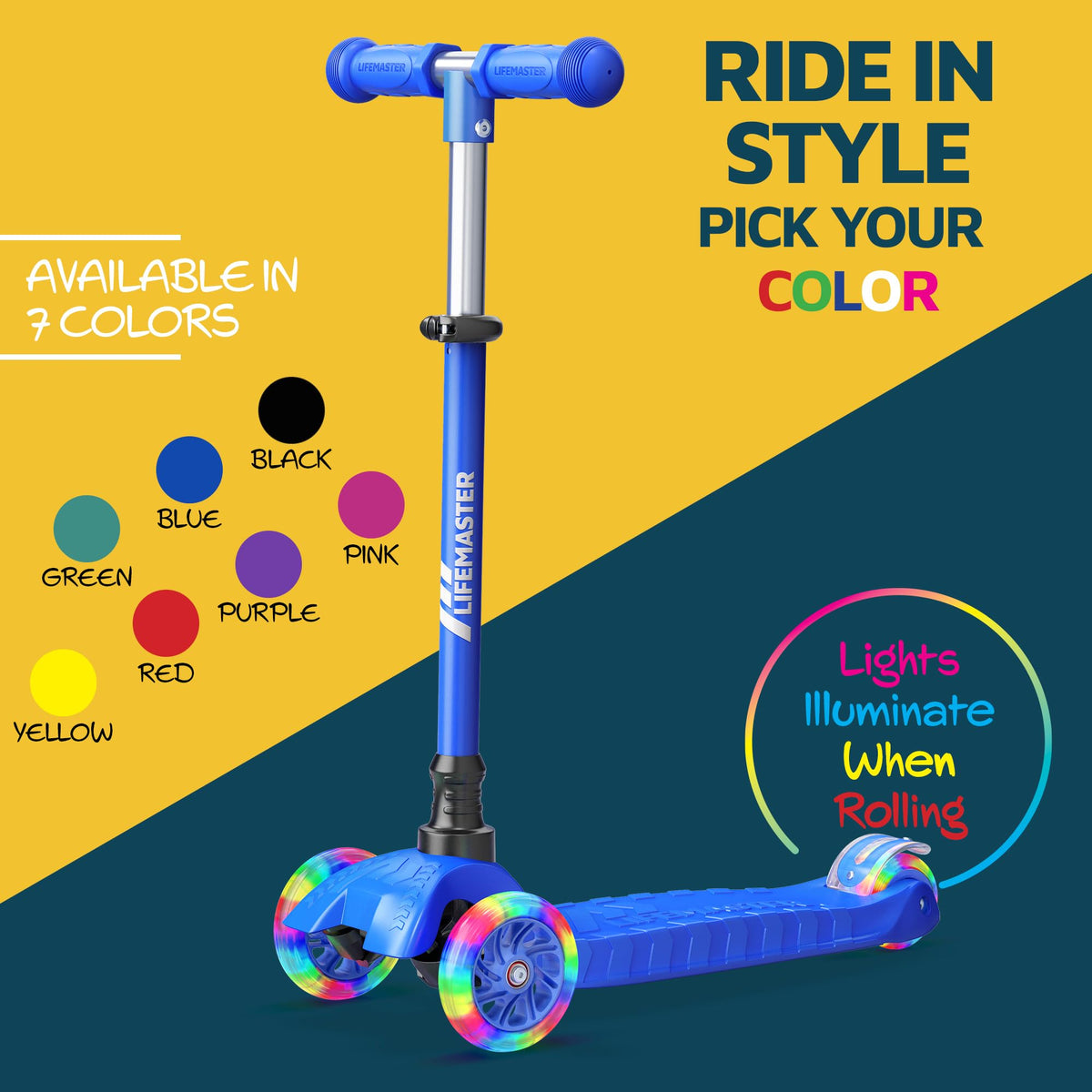 3-Wheel Kids Scooter with Wheel Lights, Adjustable Handlebar X59520