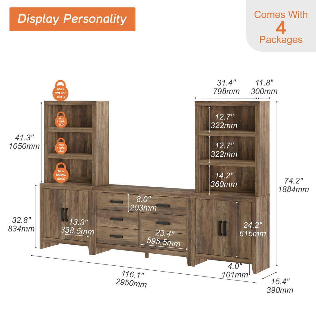 4-Piece Modular Entertainment Center with Bookshelves M685