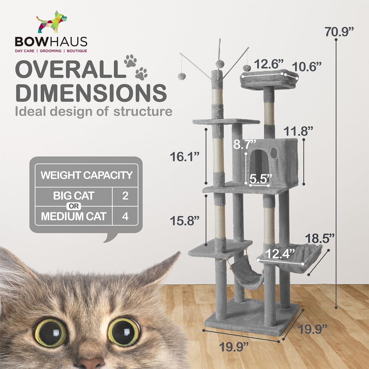 Tall Multi-Level Cat Tree with Scratching Posts, Hammock, Cat Cave Condo J153786