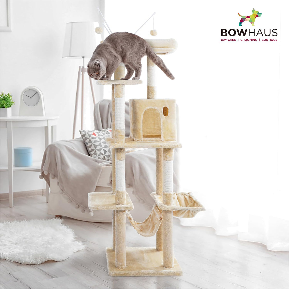 Tall Multi-Level Cat Tree with Scratching Posts, Hammock, Cat Cave Condo J153786