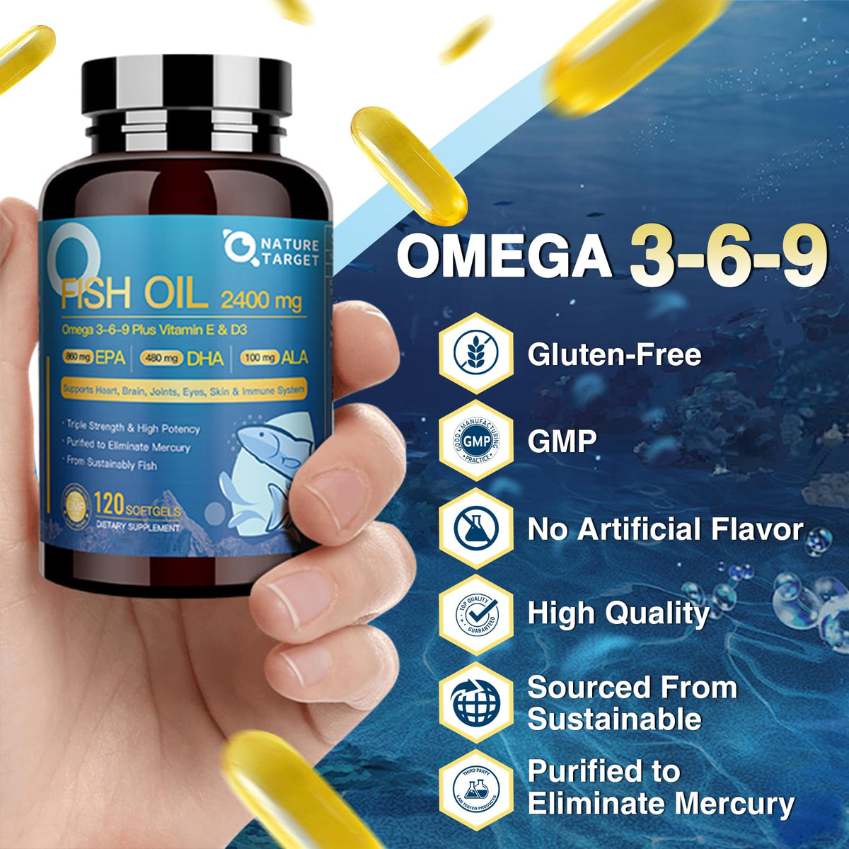 Omega 3 6 9 Fish Oil 2400mg 120 Softgels Q999