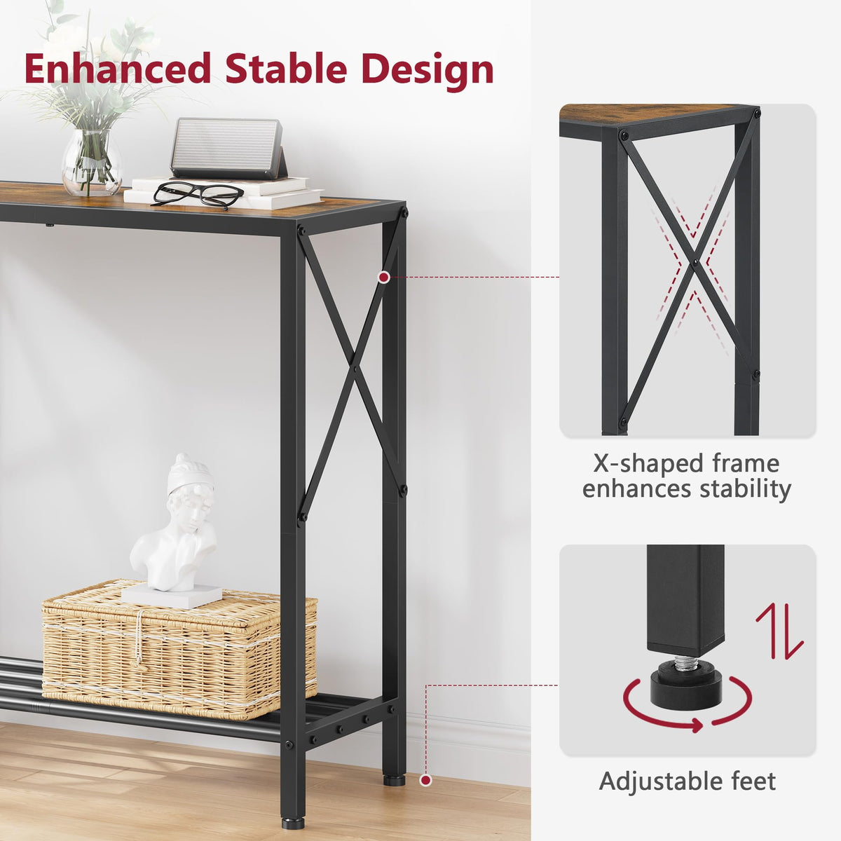 Console Table 2 Tier Narrow Rustic Brown A8556