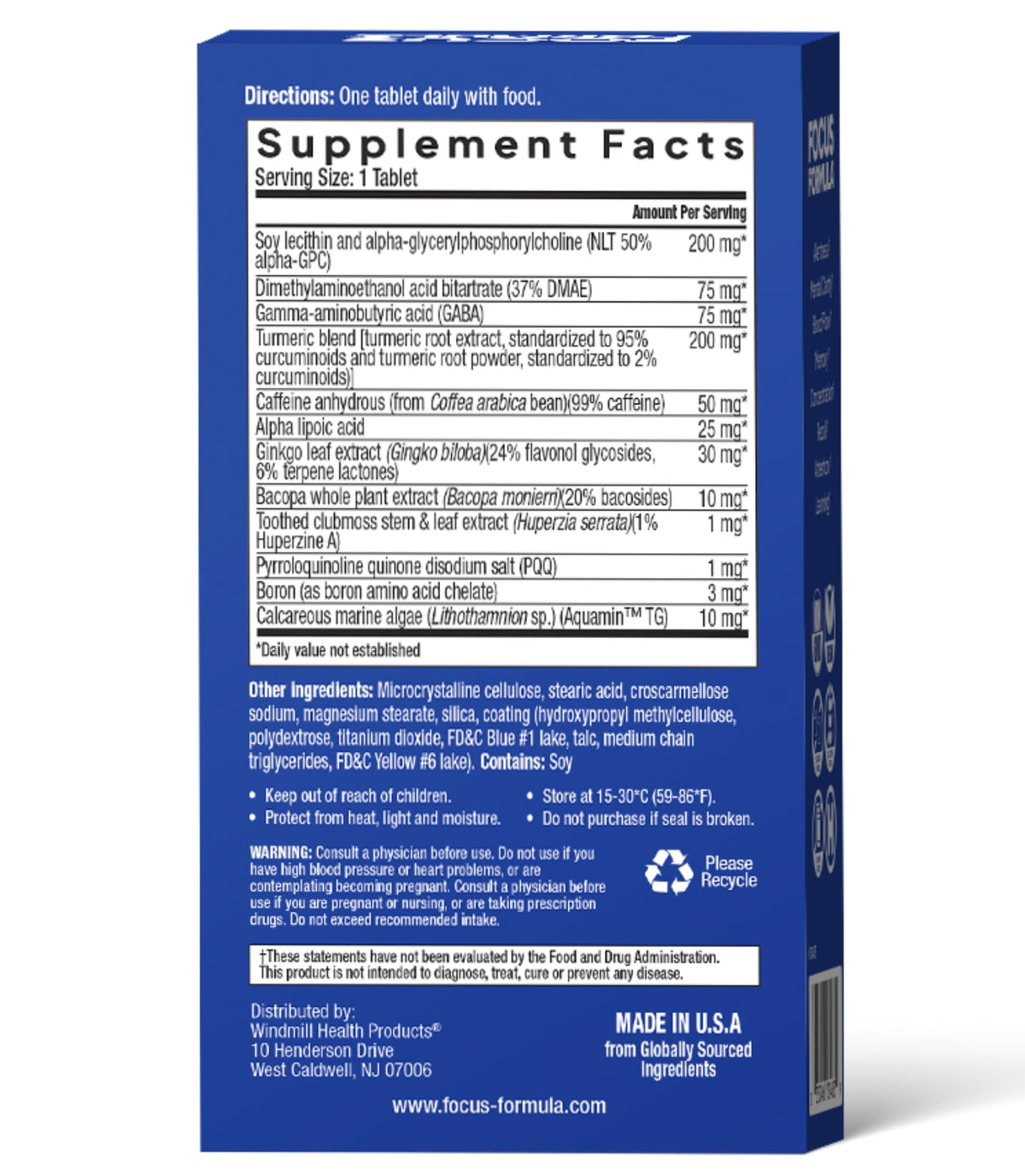 Brain Supplement with GABA DMAE and BACOPA, 60 Veggie Tablets M6671