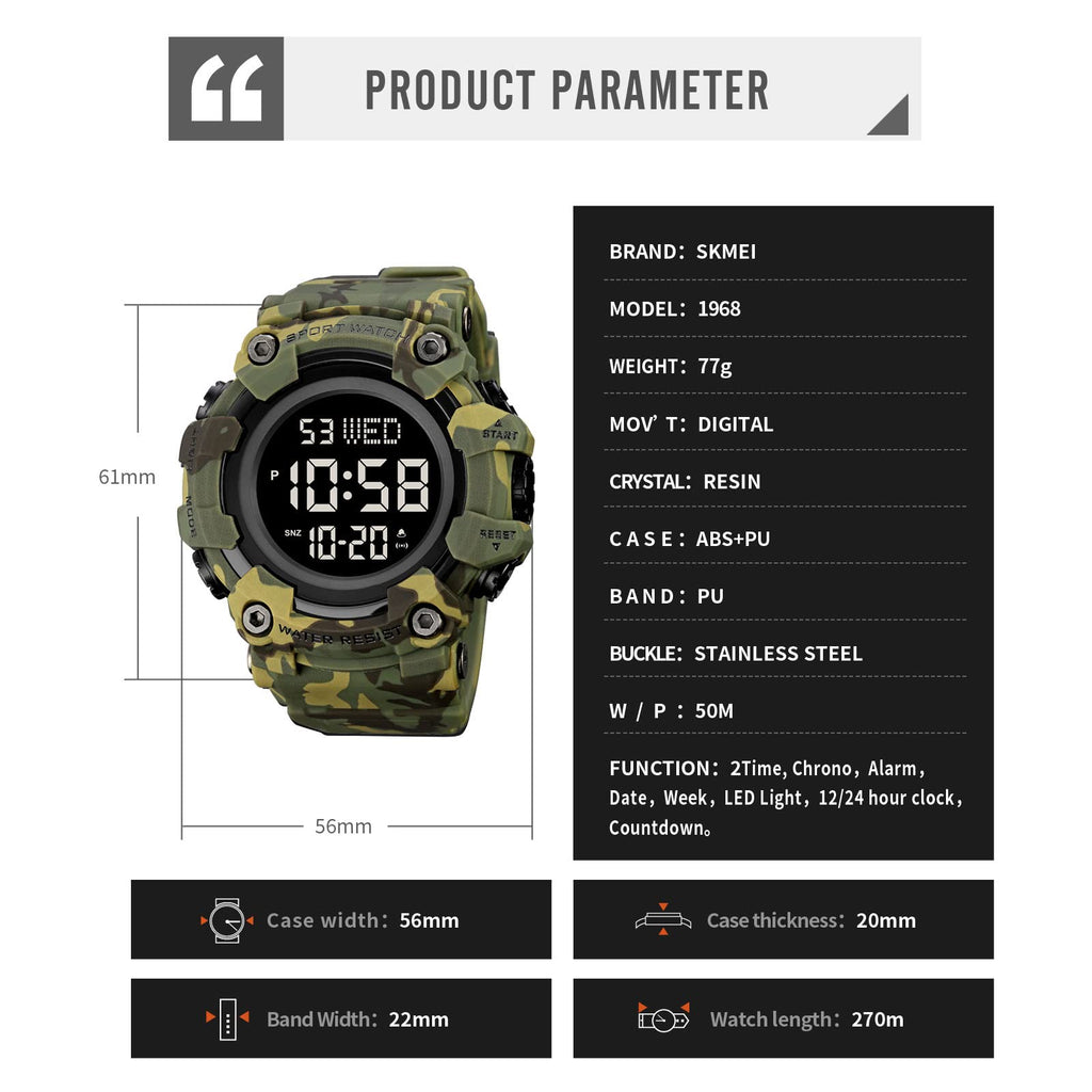 Men Digital Watch Waterproof LED Stopwatch P2249