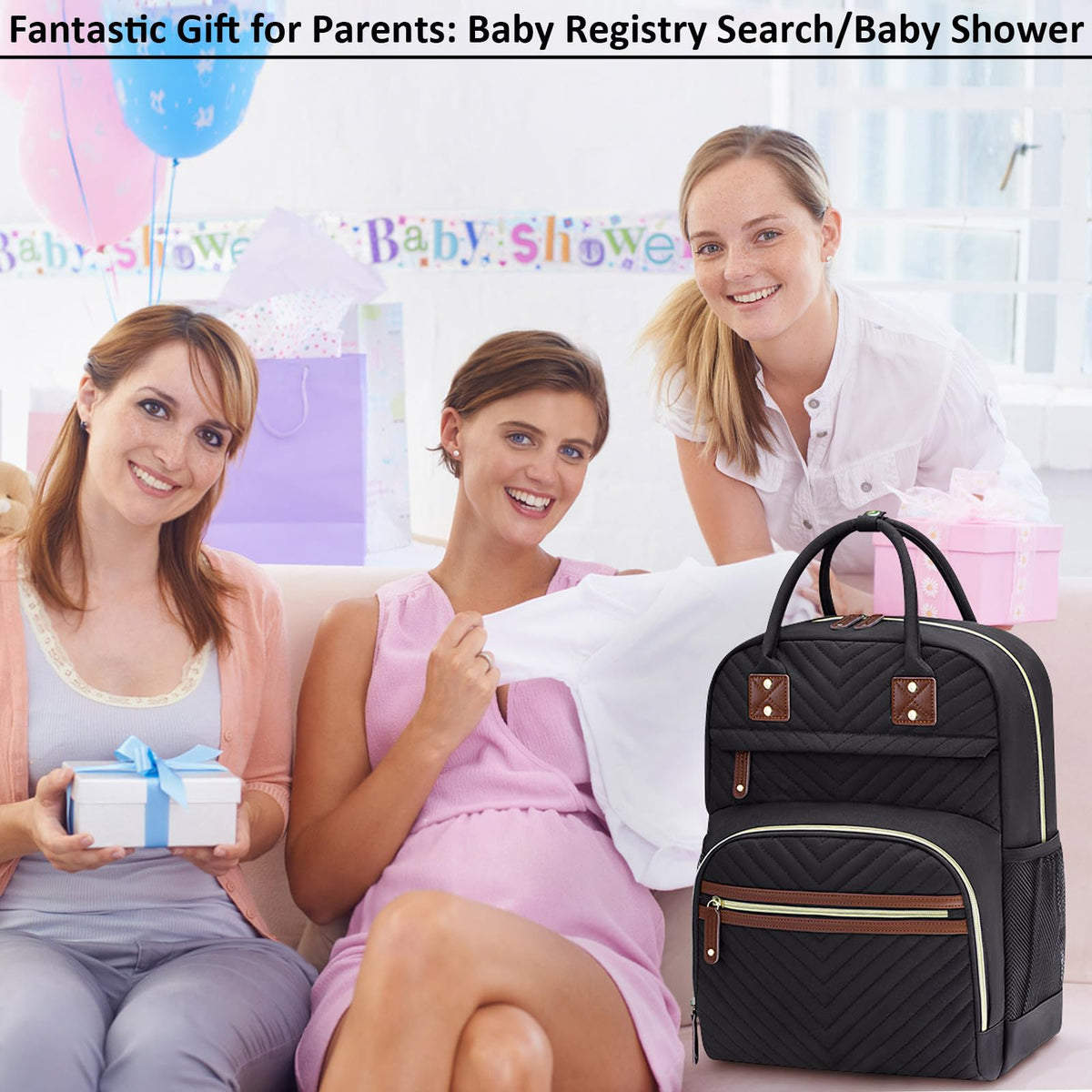 Diaper Bag Backpack with Insulated Pockets Black V8030