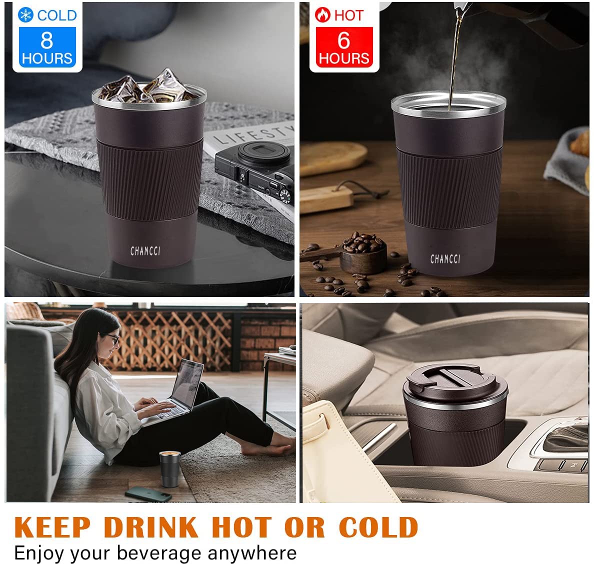 16 oz Insulated Stainless Steel Travel Coffee Mug with Screw Lid R8545