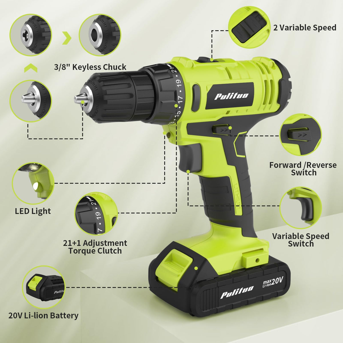 20V Cordless Drill Driver with 2 Batteries H91755