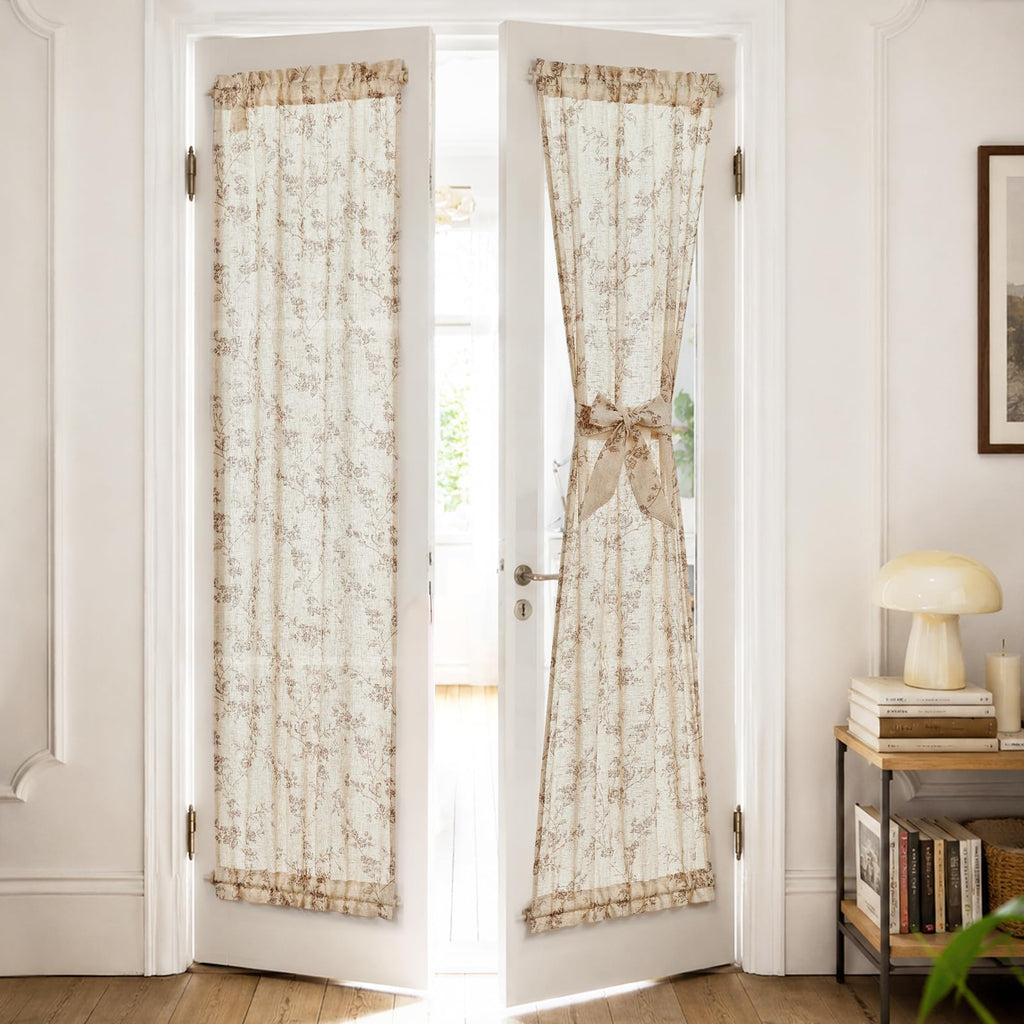 Taupe Linen Floral 72 Inch Rod Pocket Curtains 2 Panels D755875