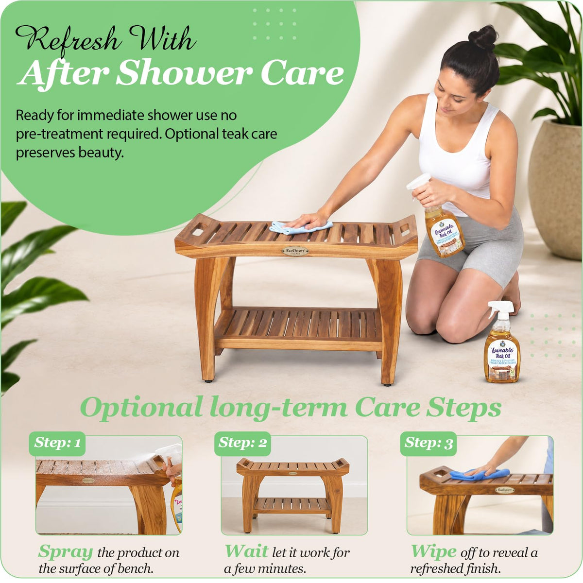 24" Teak Shower Bench with Arms & Storage Shelf R635101